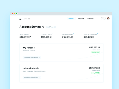 Account Summary for robo-advisor investment service