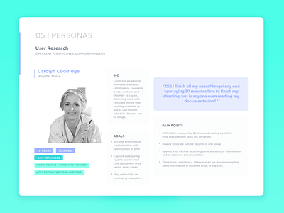 Persona ehr healthcare hospital nurse pain points personal perspective ui user research ux