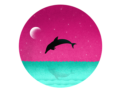 Dolphin in Paradise colorful dophin illustration ipadpro moon ocean paradise procreateapp sky stars waves