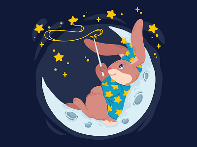 Rabbit magician bunny child children children book illustration childrens book childrens illustration illustration illustrator kidlit kidlitart kids illustration magic moon moonlight rabbit star stars vector vector art vector illustration