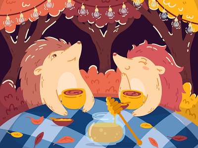 Tea party adobe illustrator animal autumn children children art children book children book illustration children illustration childrens book childrens illustration fall forest hedgehog honey illustration illustrator kidlitart vector vector art vector illustration