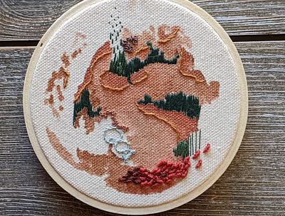 Copper Mountains abstract art embroidery textile