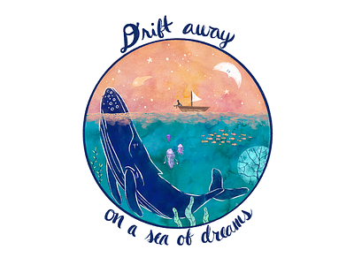 Drift Away design dreamy illustration sea life watercolor watercolor background watercolor illustration