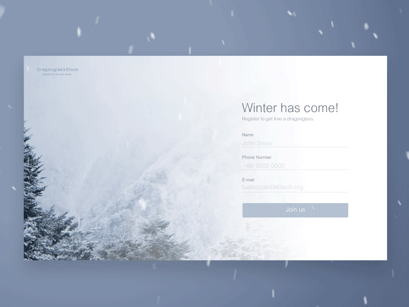 Dragonglass Stock form field snow ui