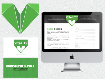 Vitality Studios Branding & Identity banding branding identity business cards design firm green identity identity package logo minimalism vitality studios web design