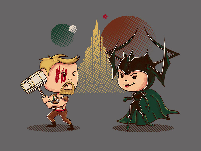 Battle Ragnarok; a fan art piece design vector character illustration ragnarok marvel asgard hela thor