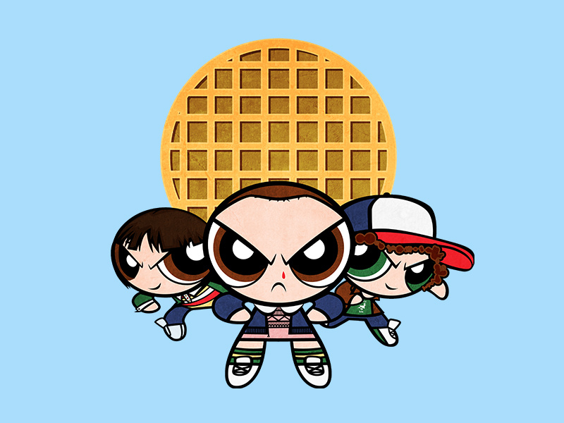Strangerpuff Gang illustration design powerpuff hopper netflix waffle eleven 11 stranger things