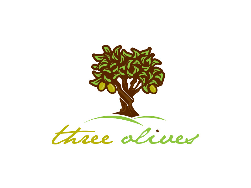 Three Olives label bottle wine restaurant branding illustration cafe design logo