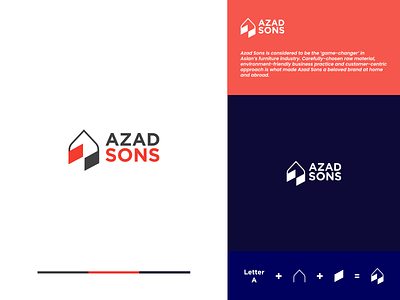 AZAD SONS logo design: A letter, Symbol + door a architecture brand design branding clever creative door dynamic identity flat 2d geometric furniture home house interior design logo logo design negative space real estate logo smart space vector icon mark symbol