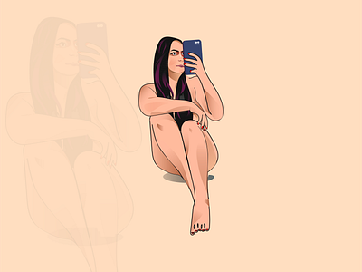 Naked Woman Portrait Vector Illustration Art