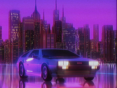 80's City DeLorean 3d render 80s after effects c4d retro synthwave