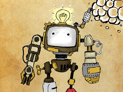 Steampunk Robot 2d illustration robot sketch