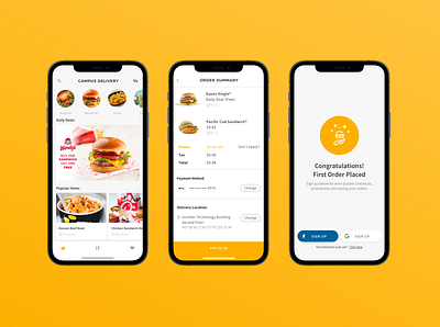 Campus Delivery asian burger burrito cuisine dailyui delivery design food app fries ios iphone12 nav notch taco ui white yellow