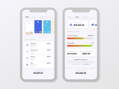 Finance Management bank calculator charge color credit card creditcard dailyui dailyui004 dashboard debit design layout line loan minimal purchases simple ui ux vector