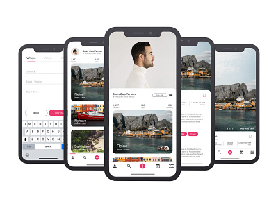 Travel App adventure app apple clean dailyui dailyui006 dailyuichallenge design explore iphonex landing layout mockup profile simple travel trips ui ux white