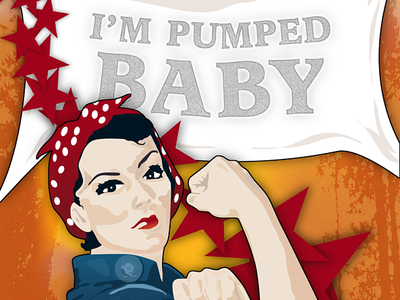 I'm pumped baby illustration retro