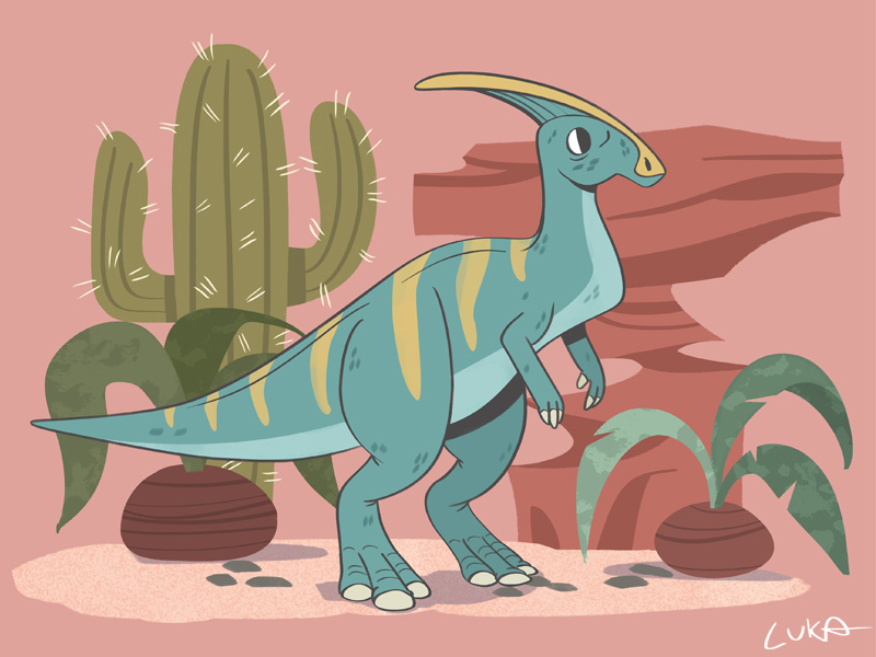 Parasaurolophus century illustration art book mid animation animation design character design background art background art artist tree cactus plant dinosaur design character illustration
