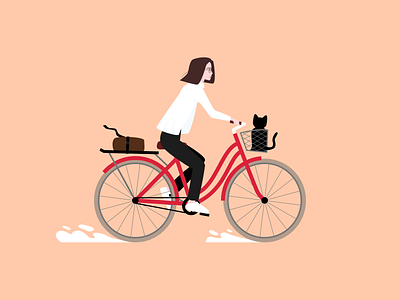 On the road affinity designer bike cat dust illustration lady velo woman