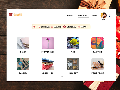 Header Navigetion 053 challenge creative dailyui design dribbble ecommerce gifts inspiration popular search shopping ui unique