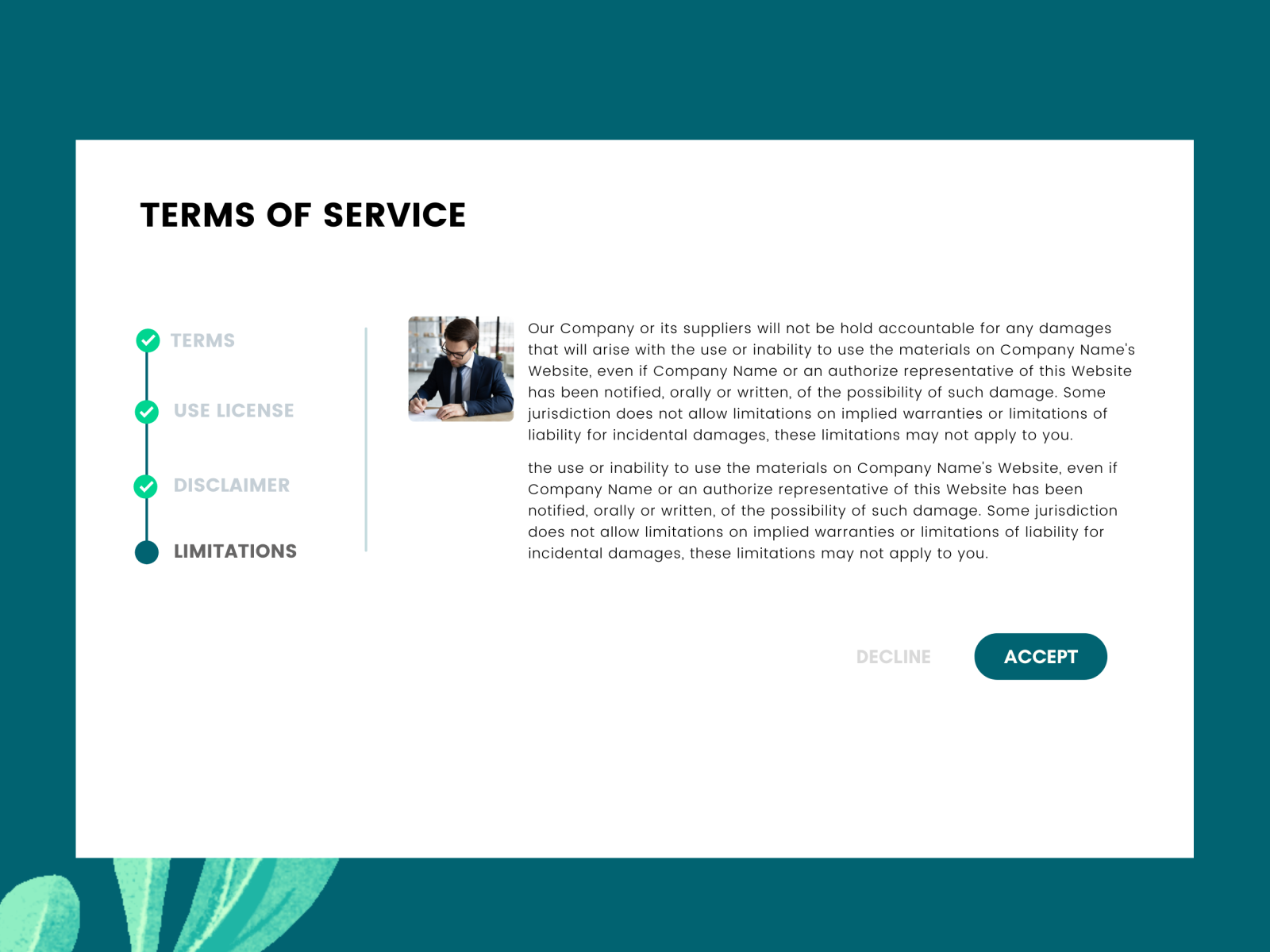 Terms of service by Saranya _murthy on Dribbble