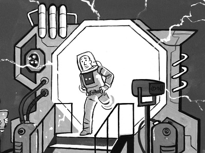 Dimensional Portal Blues comic gouache painting science fiction