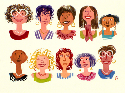 Ten Women gouache painting watercolor women