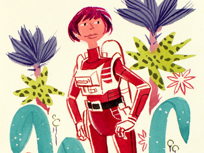 Spacewoman Considers gouache painting spacepeople watercolor