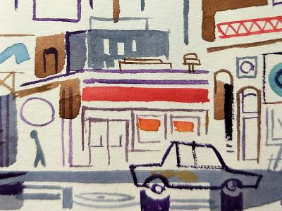 Street Close-Up cityscape gouache painting watercolor wip