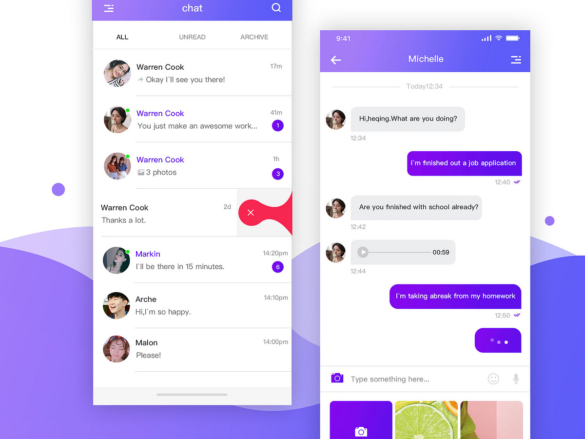 Chat interface design by Heqing on Dribbble