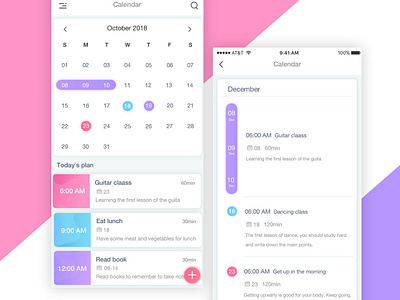 Calendar interface app design ui