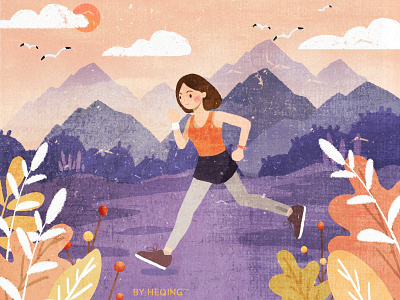Morning run autumn design illustration