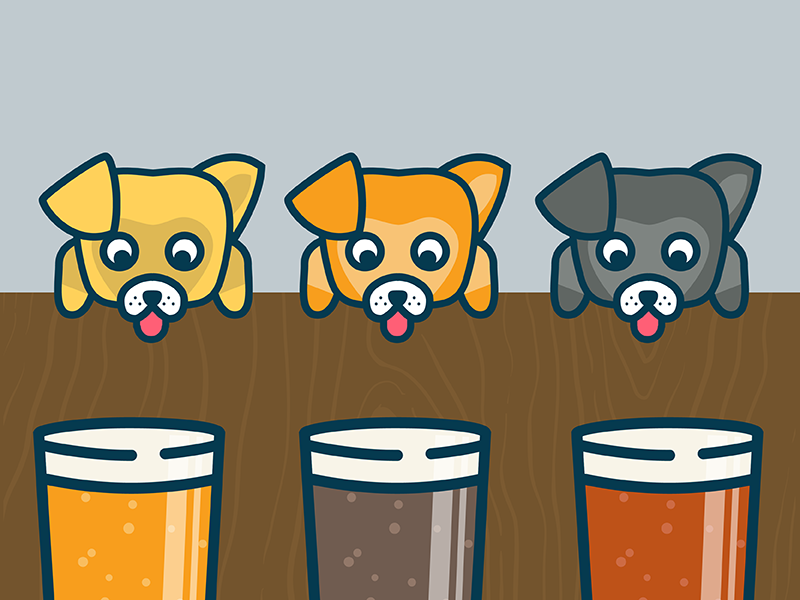 Pints and pups thirsty wood puppy dog pup pint beer illustration