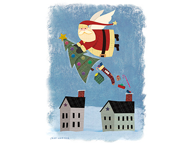 Santa Flying with Tree