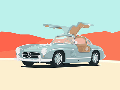 1956 Mercedes Benz 300 SL Gullwing automotive car club cars classic cars illustration illustration art mercedes benz minimalist vector