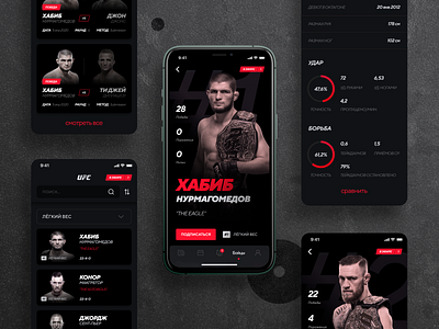 UFC app redesign app black creative dark dashboard design features fight fighters gradient habib ios konor mma profile sketch ufc ui ux vector