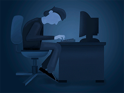 Hombre gris azul animation blue computer gif man men night office