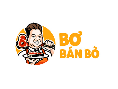 Bơ Bán Bò Logo brand identity branding design fast food food grill icon logo mc donald meat typography