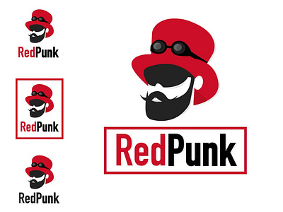 Redpunk beard caricature design hat logo punk