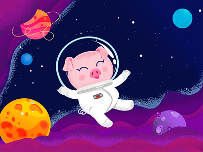 Piggy Astronaut - Oink! asteroid astronaut colorful design doodle art dream happy illustration in space milkyway oink pig piggy pixel planets space spaceman spacepig