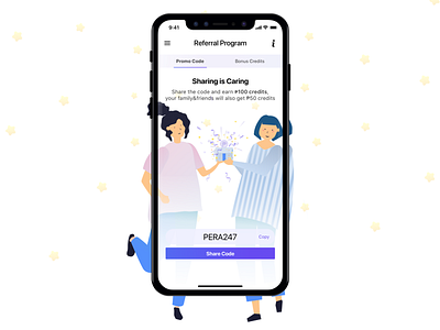 Referral Program / Sharing is caring app application credit design finance flat flow graphic icon illustration ios loan logo minimal mobile sketch typography ui ux vector