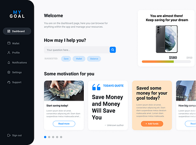 MY GOAL APP app balance design desktop app dream finance fintech galaxy goal money motivation samsung savings ui ux web