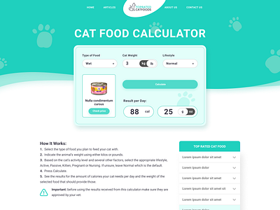 Cat food calculator UX and UI design. calculator cat design dog figma food logo nutrition pet ui ux vector veterinary