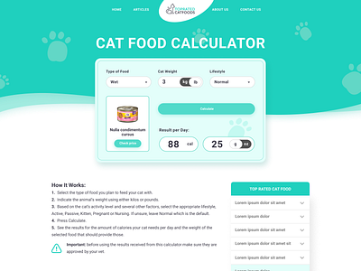 Cat food calculator UX and UI design.