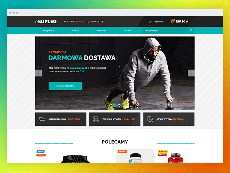 eSupleo online store design e commerce homepage product page shop sport store ui ux webdesign website