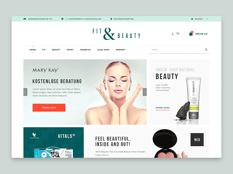 Fit&Beauty online store beauty clean clear design e-commerce homepage ui ux webdesign website