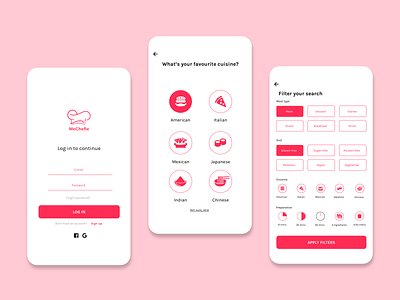 Food app design chef color palette diet fitness food food app gluten illustration design mobile app mobile app design mobile uiux monochrome recipe recipe app red vegan vegeterian