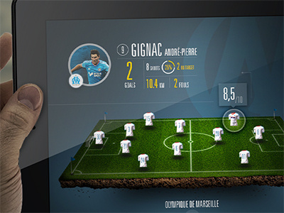 iPad soccer app - concept - 3d app data field football game gignac ipad marseille om player soccer stats