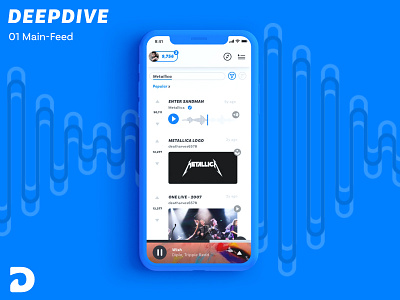 DeepDive Musical Storytelling app fans frequency interface mobile mockup music sharing sound story ui web