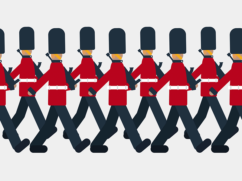 Queen's guard (II) 2d adobe aftereffects animation animation 2d changingtheguard flatdesign guard london motiondesign queensguard rubberhose2 walkcycle