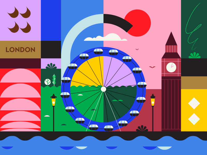 Six Months in London 2d after effects animation big ben design flat design geometrical illustration london london eye loop motion design motion graphics number